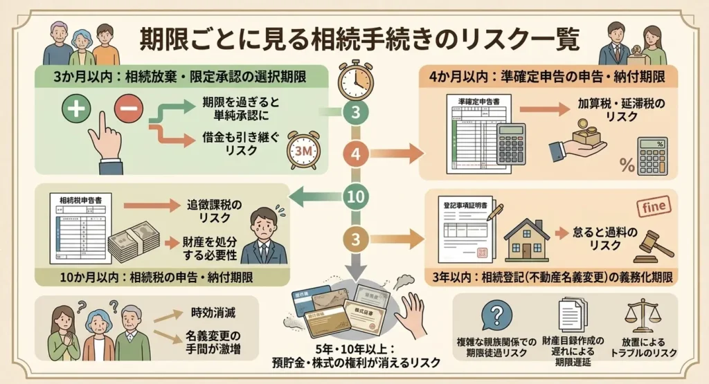 what happens inheritance procedures are neglected deadlines 3months 10months 3years 02
