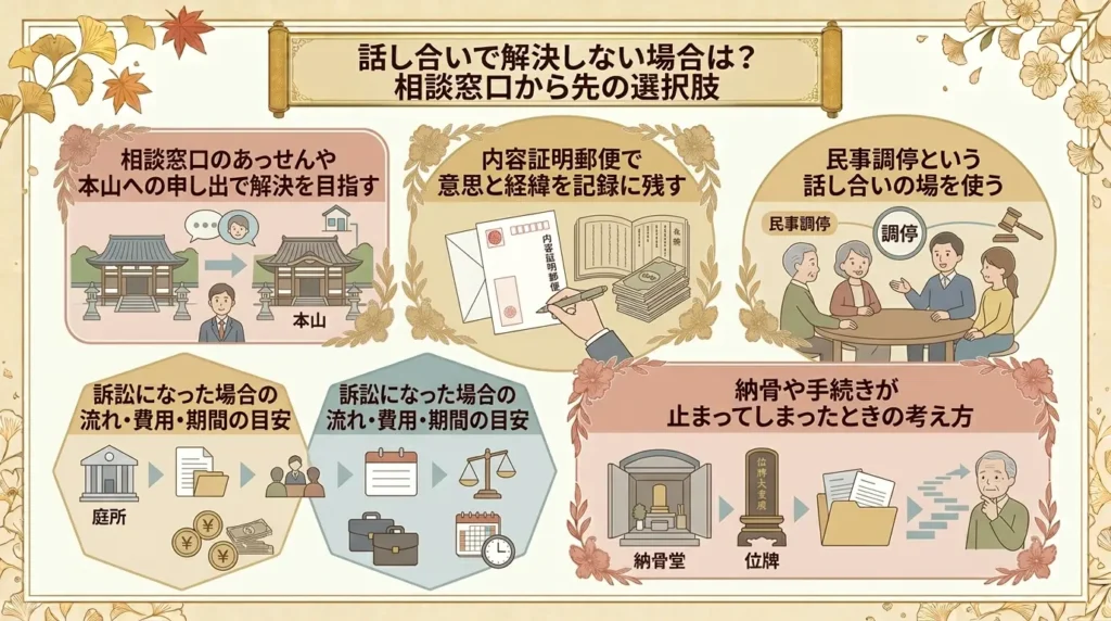 where go for advice regarding dispute with temple 05